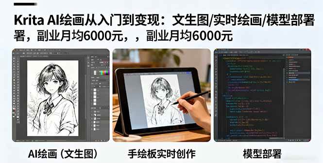 （16222期）Krita AI绘画从入门到变现：文生图/实时绘画/模型部署，副业月均6000元-网亿资源平台