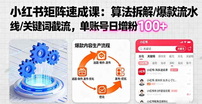 （16231期）小红书矩阵起号速成课：算法拆解/爆款流水线/关键词截流 单账号日增粉100+-网亿资源平台