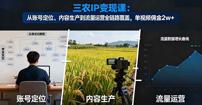 （16229期）三农IP变现课：从账号定位、内容生产到流量运营全链路覆盖，单视频佣金2w+-网亿资源平台