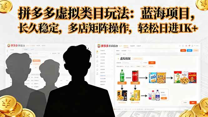 （16236期）拼多多虚拟类目玩法，蓝海项目，长久稳定，多店矩阵操作，轻松日进1K+-网亿资源平台