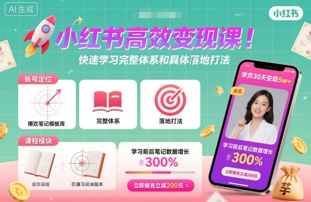 小红书高效变现课，快速学习小红书完整体系和具体落地打法-网亿资源平台