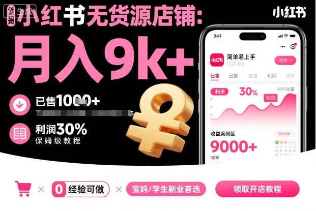 小红书无货源店铺项目，简单易上手，月入9k+，保姆级教程-网亿资源平台
