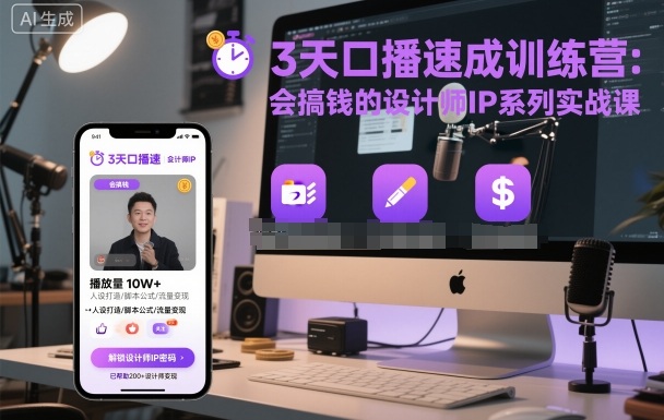 3天口播速成训练营，会搞钱的设计师IP系列实战课-邪修侠 - 演示