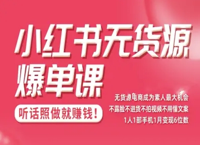 小红书无货源爆单课，不露脸不进货不拍视频不用懂文案1人1部手机1月变现5位数-网亿资源平台