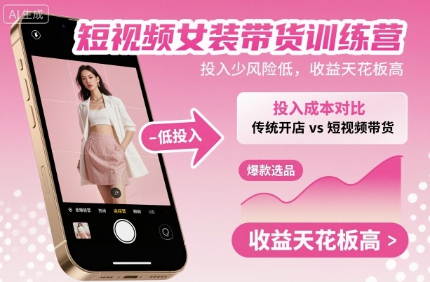 短视频女装带货训练营，投入少风险低，收益天花板高-邪修侠