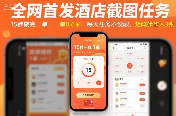 全网首发酒店截图任务，15秒做完一单，一单0.6米，每天任务不设限，矩阵操作日入3张【揭秘】-90网
