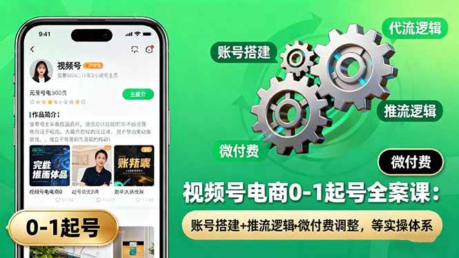 （16262期）视频号电商0-1起号全案课：账号搭建+推流逻辑+微付费调整，等实操体系-网亿资源平台