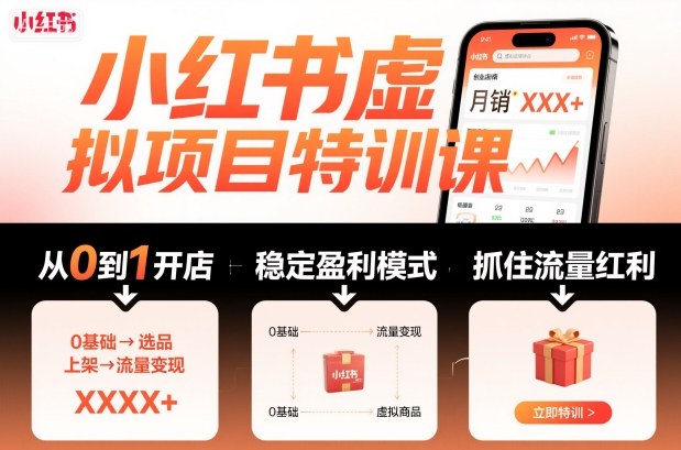 小红书虚拟项目特训课，帮你从0到1打造稳定盈利的店铺，抓住流量红利（更新9月）-网亿资源平台