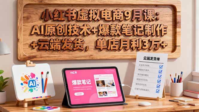 （16287期）小红书虚拟电商9月课：AI原创技术+爆款笔记制作+云端发货，单店月利3万+-网亿资源平台