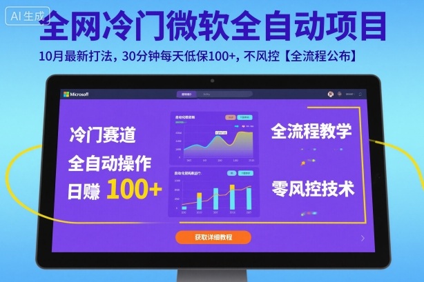 全网冷门微软全自动挂G项目，10月最新打法，30分钟每天低保100+，不风控【全流程公布】【揭秘】-网亿资源平台