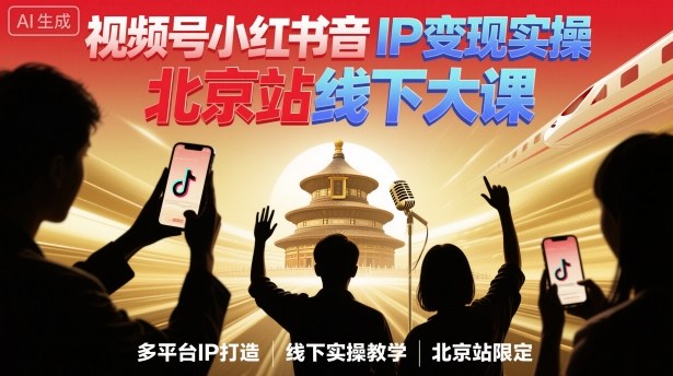 视频号小红书抖音IP变现实操北京站线下大课，40+行业短视频高变现姿势，100+IP高变现实操技术-网亿资源平台