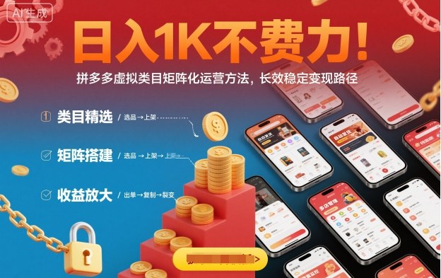 日入1K不费力!拼多多虚拟类目矩阵化运营方法,长效稳定变现路径-邪修侠 - 演示