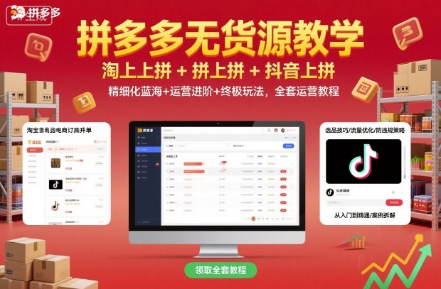 拼多多无货源教学，淘上拼+拼上拼+抖上拼，精细化蓝海+运营进阶+终极玩法，全套运营教程-邪修侠 - 演示