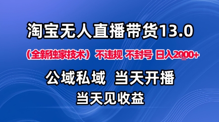 淘宝无人直播13.0，公域私域技术，不封号，不违规布局下半年旺季赛道，日入1K+(独家技术)【揭秘】-90网