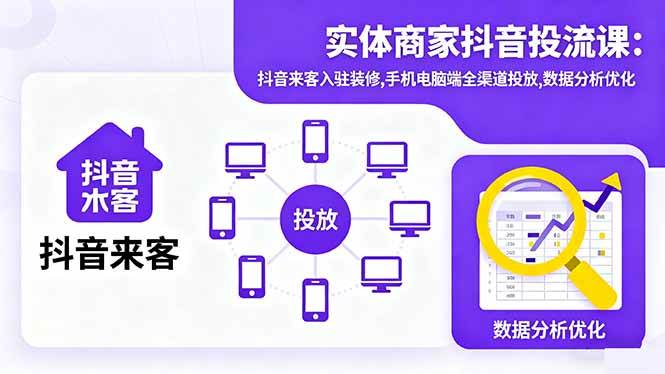 （16313期）实体商家抖音投流课:抖音来客入驻装修,手机电脑端全渠道投放,数据分析优化-网亿资源平台