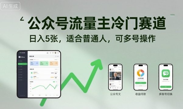 公众号流量主冷门赛道，日入5张，适合普通人，可多号操作-90网