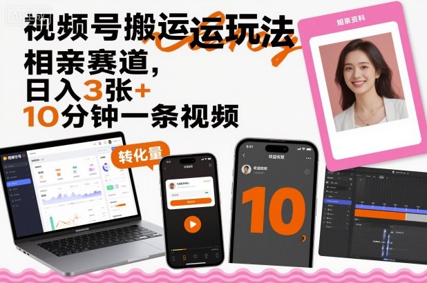 视频号搬运玩法,相亲赛道,日入3张+,10分钟一条视频-邪修侠 - 演示
