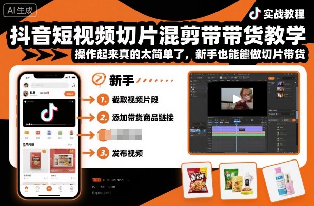 抖音短视频切片混剪带货教学，操作起来真的太简单了，新手也能做切片带货-网亿资源平台