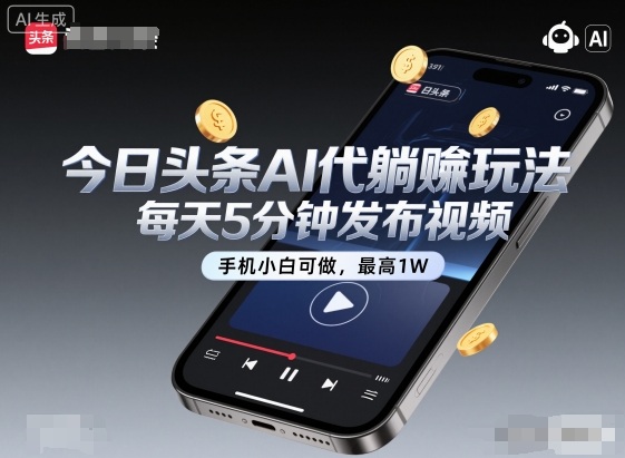 今日头条AI代躺賺玩法，每天5分钟发布视频，手机小白可做，最高1W+【揭秘】-网亿资源平台