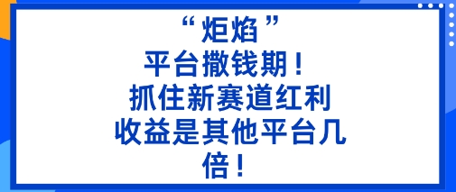 “炬焰”：平台撒钱期！抓住新赛道红利，5分钟二创内容，收益是其他平台几倍！-网亿资源平台