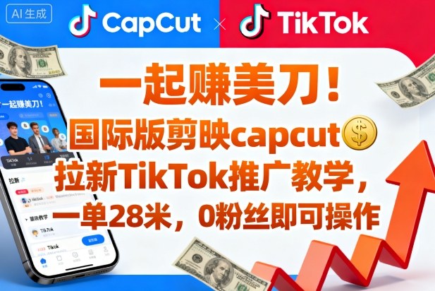 一起賺美刀！国际版剪映capcut拉新TikTok推广教学，一单28米，0粉丝即可操作（附推广入口和教学）-网亿资源平台