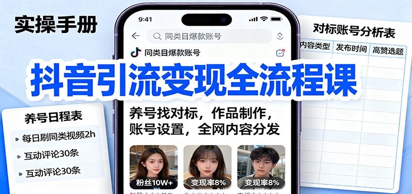 抖音引流变现全流程课：养号找对标，作品制作，账号设置，全网内容分发-邪修侠