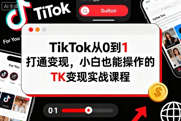 TikTok从0到1打通变现，小白也能操作的TK变现实战课程-网亿资源平台