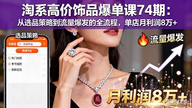 （16351期）淘系高价饰品爆单课74期：从选品策略到流量爆发的全流程，单店月利润8万+-网亿资源平台