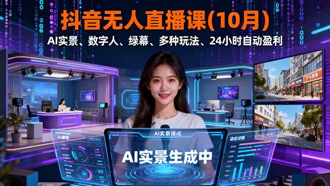 （16355期）抖音无人直播课(10月)，AI实景、数字人、绿幕、多种玩法、24小时自动盈利-网亿资源平台