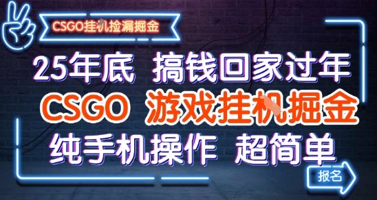 25年底搞钱回家过年，CSGO游戏挂G掘金，纯手机操作超简单【揭秘】-网亿资源平台