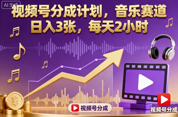 视频号分成计划，音乐赛道，日入3张，每天2小时-邪修侠 - 演示