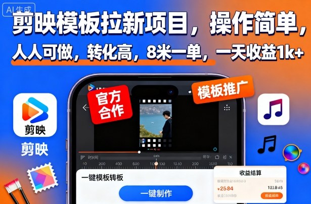 剪映模板拉新项目，操作简单，人人可做，转化高，8米一单，一天收益1k+-邪修侠 - 演示