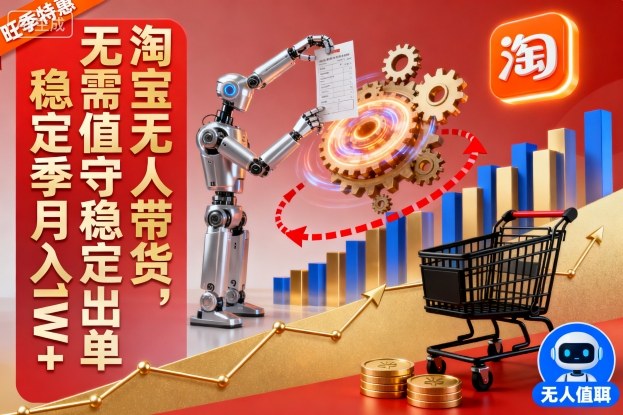 淘宝无人带货，无需值守稳定出单，电商旺季，稳定月入1W+-网亿资源平台