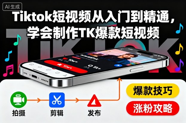 Tiktok短视频从入门到精通，学会制作TK爆款短视频-邪修侠