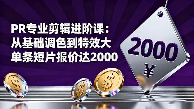 （16381期）PR专业剪辑进阶课：从基础调色到特效大片的进阶技能，单条短片报价达2000-网亿资源平台