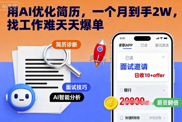 用AI优化简历,一个月到手2W,找工作难天天爆单-网创百晓生