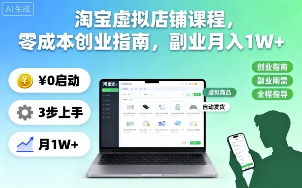 淘宝虚拟店铺课程，零成本创业指南，副业月入1W+-邪修侠 - 演示
