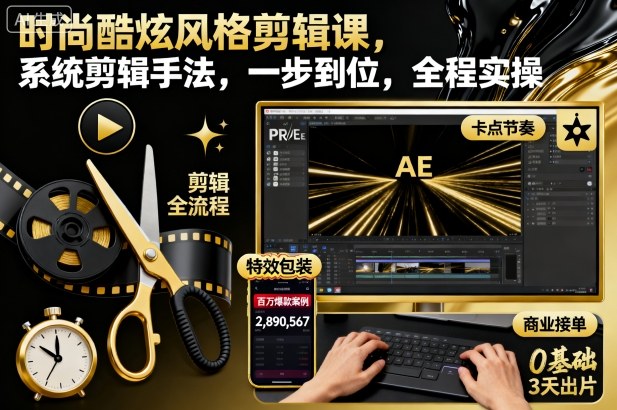 时尚酷炫风格剪辑课，系统剪辑手法，一步到位，全程实操-网亿资源平台