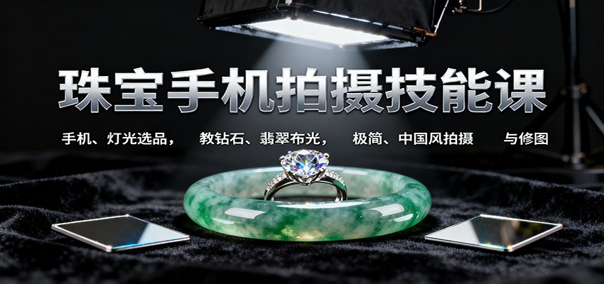 珠宝手机拍摄技能课:手机、 灯光选品，教钻石、翡翠布光，极简、中国风拍摄与修图-网亿资源平台