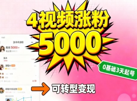 小红书暴力起号方法，四个视频涨粉5000，起号后可转型，操作简单，对小白友好-网亿资源平台