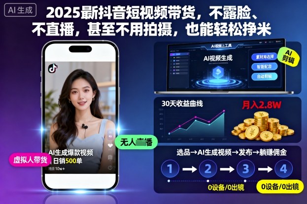 2025最新抖音短视频带货，不露脸、不直播，甚至不用拍摄，也能轻松挣米-邪修侠 - 演示