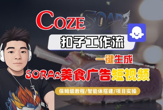 Coze扣子智能体工作流一键生成“SORA2美食广告“短视频，全流程保姆级教学-网亿资源平台