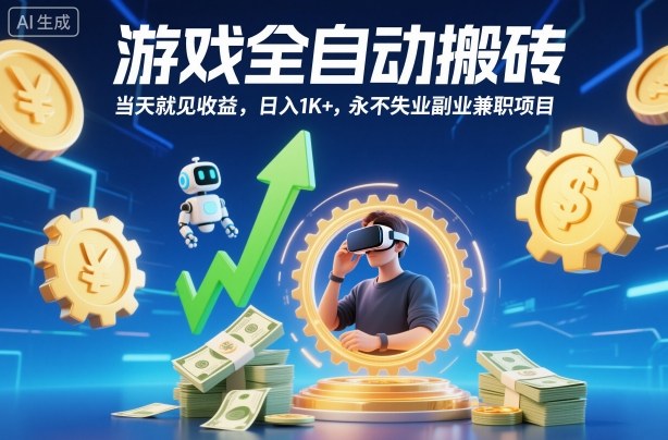 游戏全自动搬砖，当天就见收益，日入1K+，永不失业副业兼职项目【揭秘】-网亿资源平台