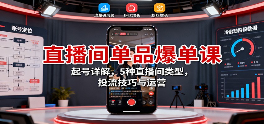 直播间单品爆单课：起号详解，5种直播间类型，投流技巧与运营-邪修侠