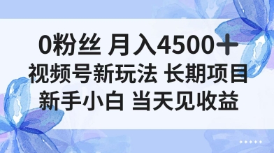 0粉丝月入4.5k+，视频号新玩法，长期项目新手小白当天见收益-网亿资源平台