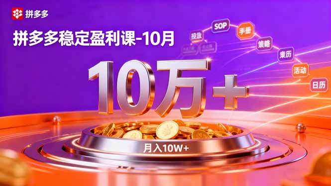 （16413期）拼多多稳定盈利课-10月，强付费SOP+微付费高投产+活动矩阵，单店月入10万+-网亿资源平台