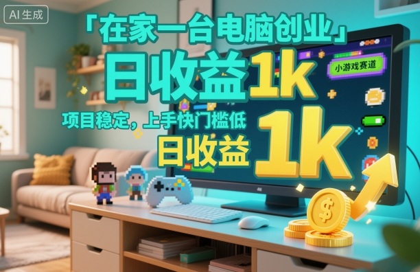 在家一台电脑创业，小游戏赛道，项目稳定，上手快门槛低，日收益1k+【揭秘】-网亿资源平台