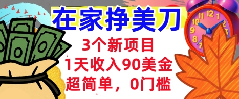 3个新项目，1天收入90美刀，超简单，0门槛，在家挣美刀的首选-网亿资源平台