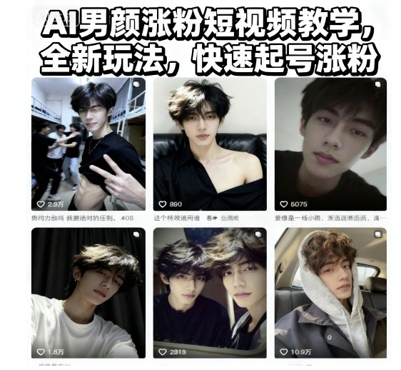AI男颜涨粉短视频教学，全新玩法，快速起号涨粉-邪修侠