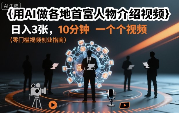 用AI做各地首富人物介绍视频，日入3张，10分钟一个视频-网亿资源平台